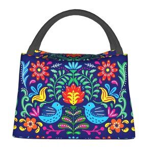 Mexican Folk Art Birds Colorful Insulated Lunch Bag Floral Otomi Embroidery NEW